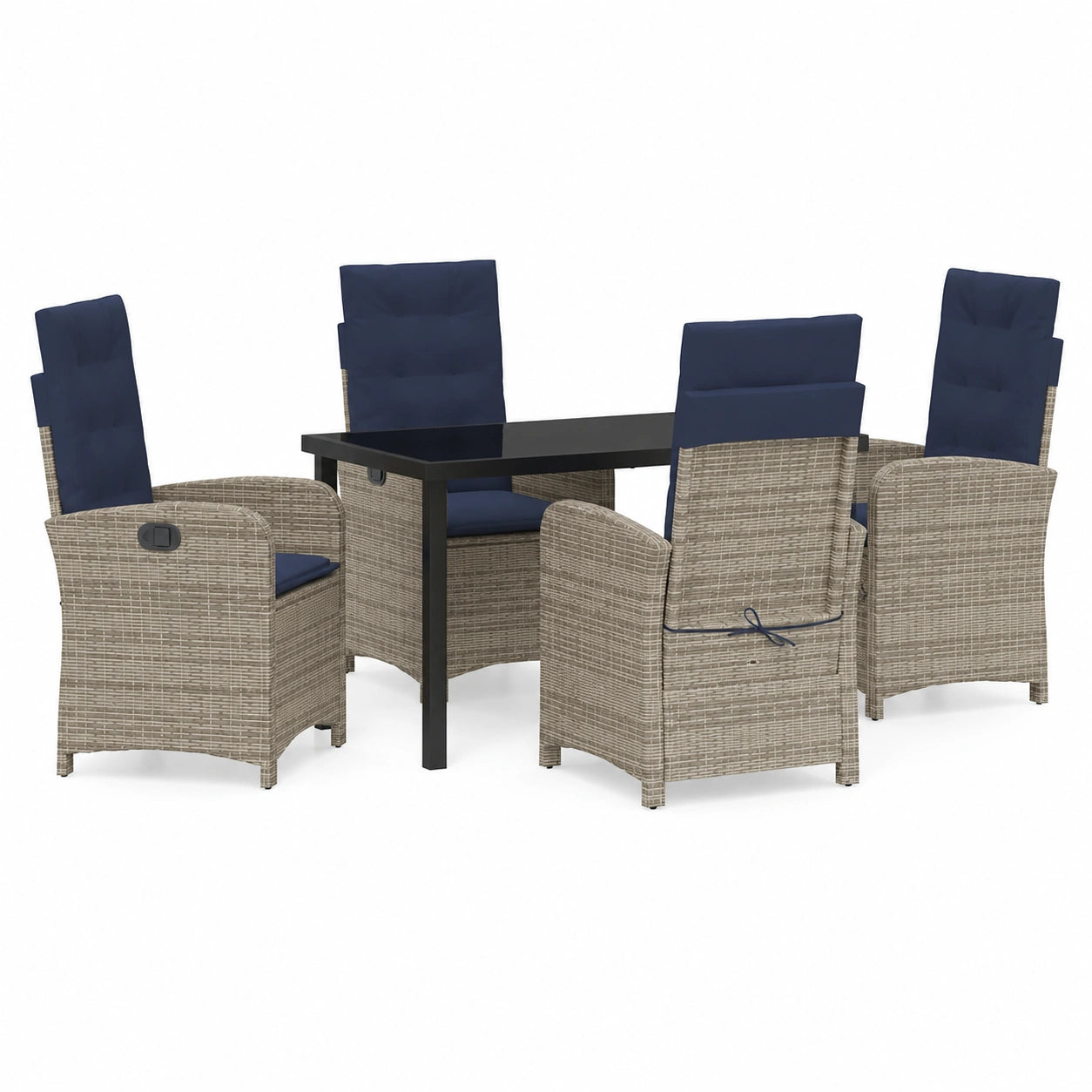 Essgruppe – moderner Stil, aus Rattan, Grau, für Garten