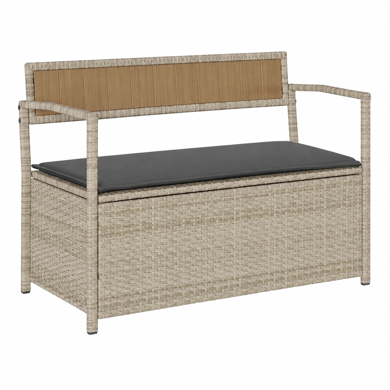 Gartenbank – mit Stauraum, aus Rattan, Hellgrau