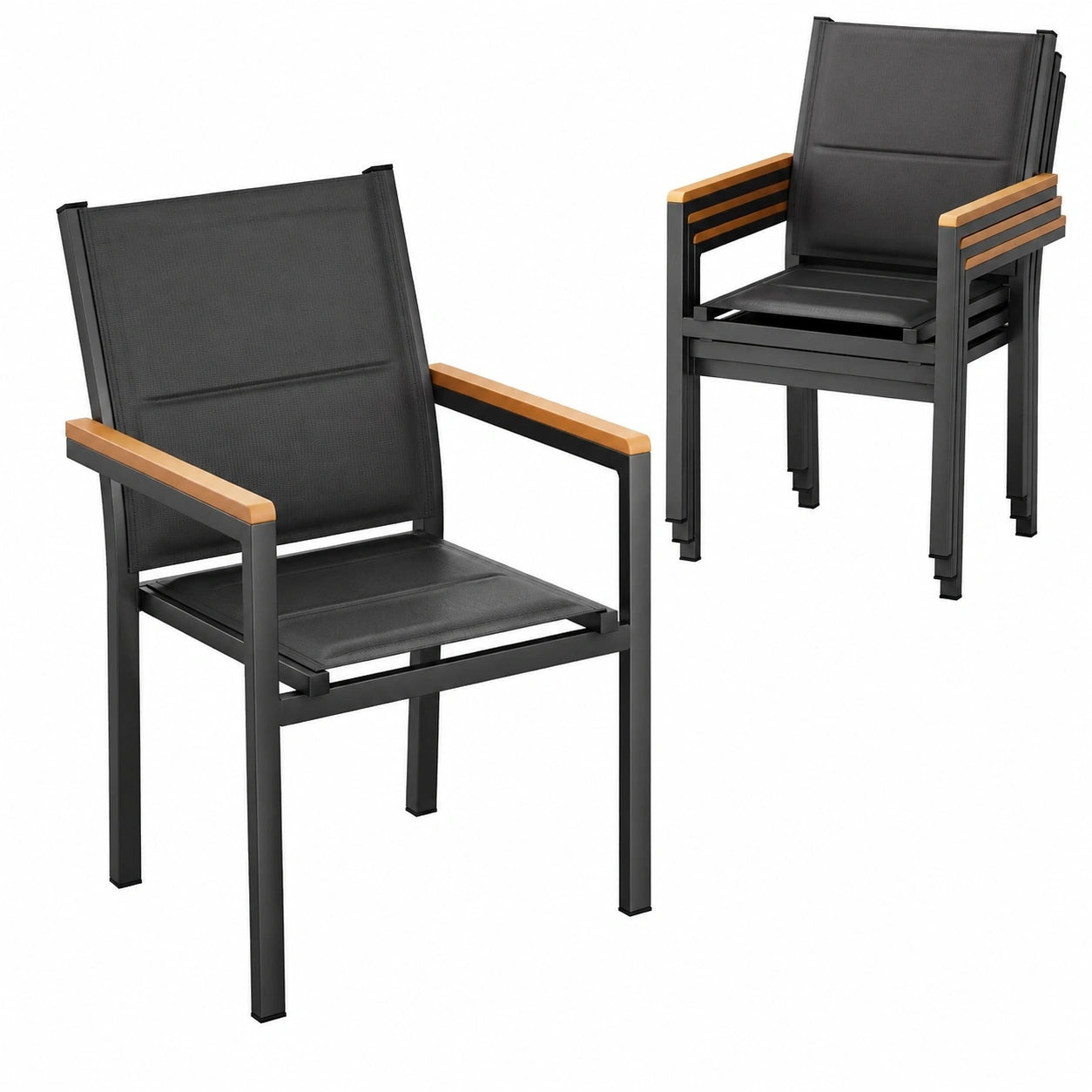 Gartenstuhl – 4er-Set, mit Rückenlehne, stapelbar, aus Aluminium, Schwarz, für Terrasse und Balkon