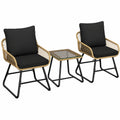 Tisch – 3-teilig, aus Rattan, Hellbraun und Schwarz, für Balkon