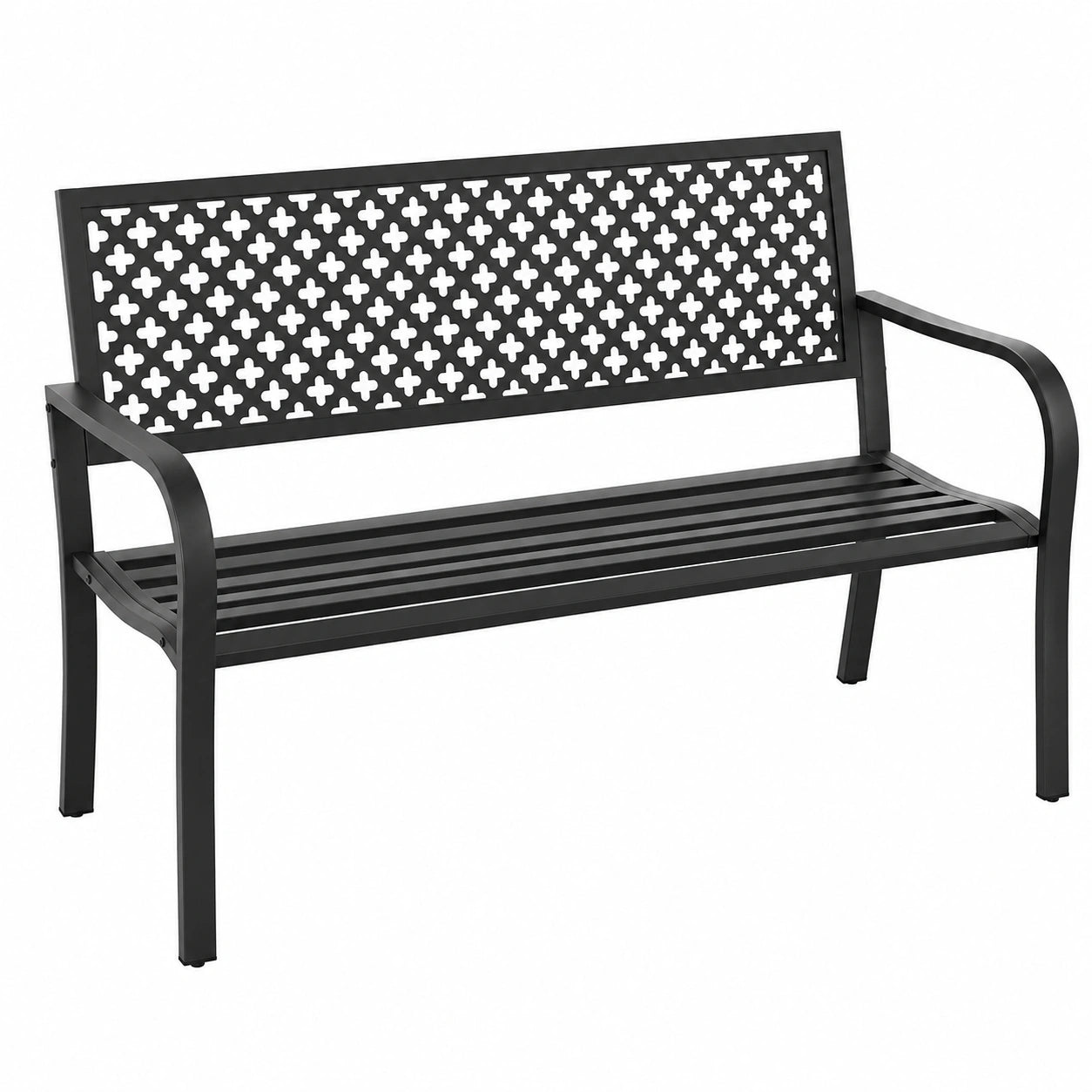 Gartenbank – 3-Sitzer, 127 × 62 × 86 cm, mit Armlehnen, mit Rückenlehne, aus Metall, Schwarz, für Garten, Terrasse und Balkon