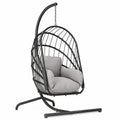 Hängesessel – klappbar, gepolstert, aus Rattan, Grau, für Schlafzimmer, Garten und Terrasse