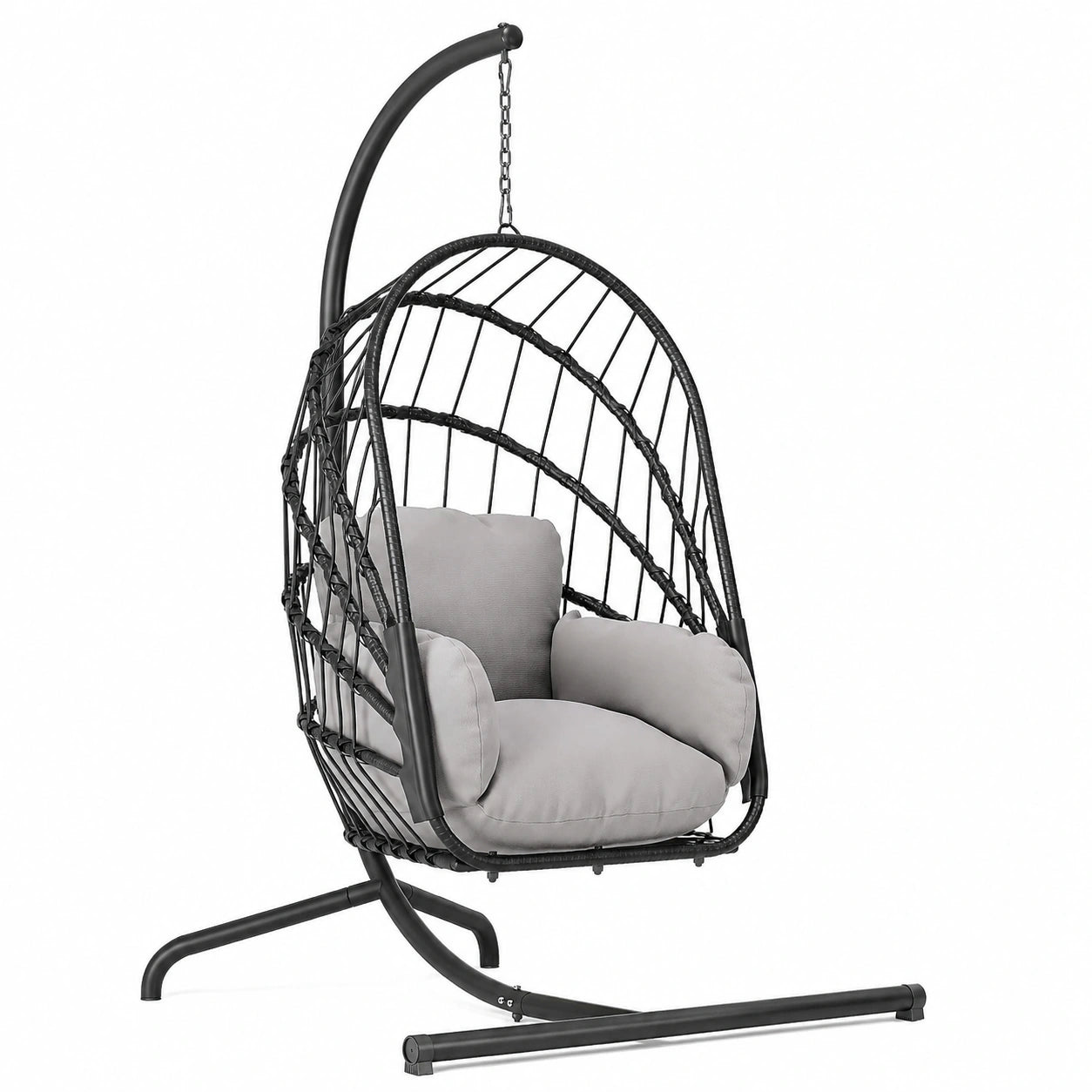 Hängesessel – klappbar, gepolstert, aus Rattan, Grau, für Schlafzimmer, Garten und Terrasse