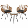 Gartenmöbel – 3-teilig, minimalistischer Stil, UV-beständig, aus Rattan und Glas, für Terrasse und Balkon